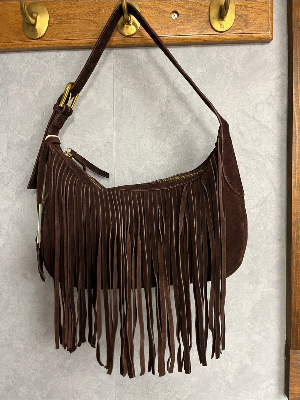 Haute Hippie Chocolate Brown Suede Fringe Short Shoulder Hobo Bag - Picture 7 of 12
